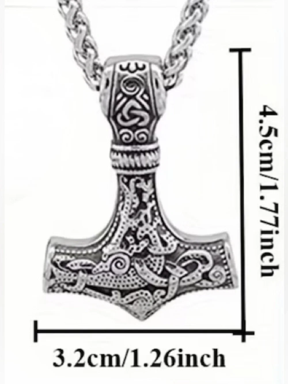 BNIB - Silver Viking Mjolnir Hammer Pendant with Chain